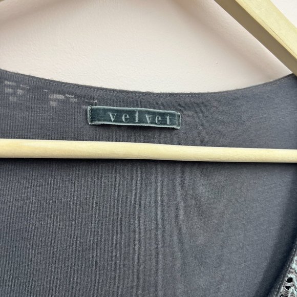 Velvet Gray and Blue Sheath Dress Stretchy Scoop Neck Short Sleeve Size Large - Picture 5 of 6